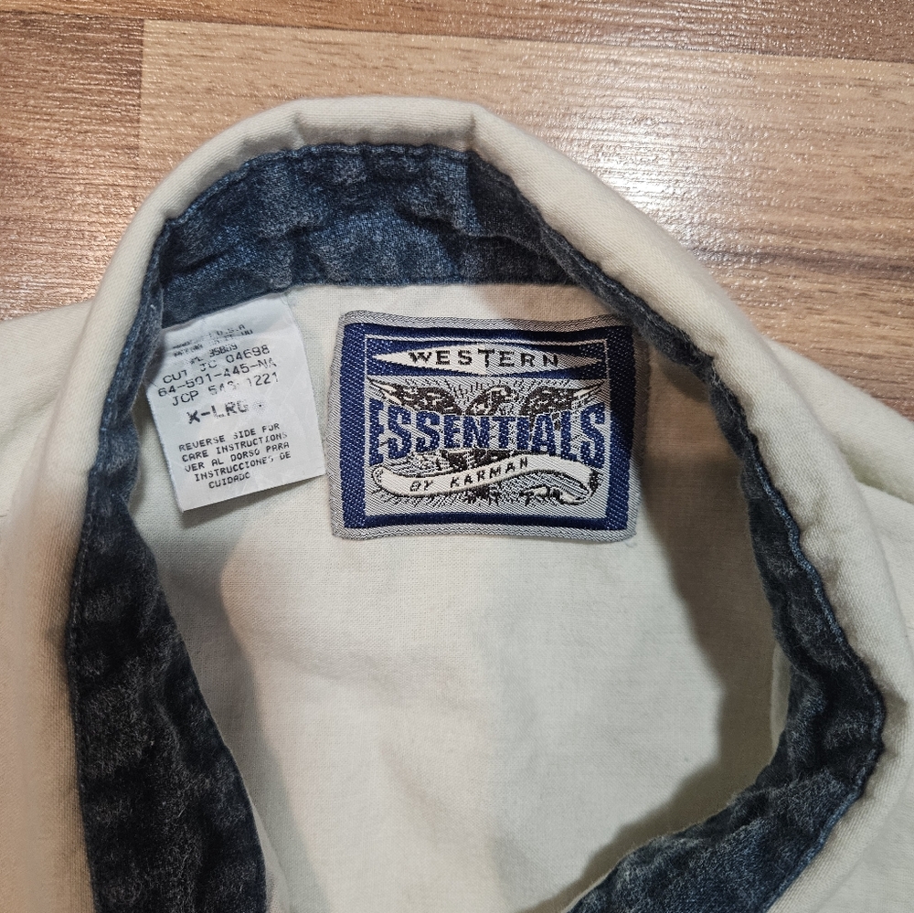 Western Essentials by Karman Shirt XL Vintage Aztec Chambray Denim Button-Up - Picture 4 of 9
